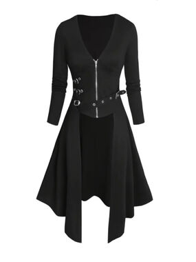 Gothic Zip-Up Buckle Corset Style Jacket Coat hi low light weight punk sz xl